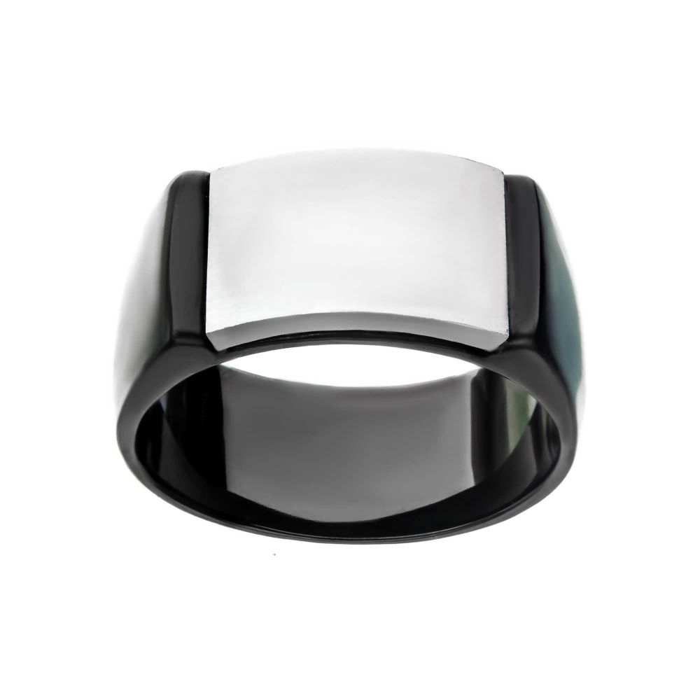 Two Tone Steel Black Ip Engraveable Signet Ring