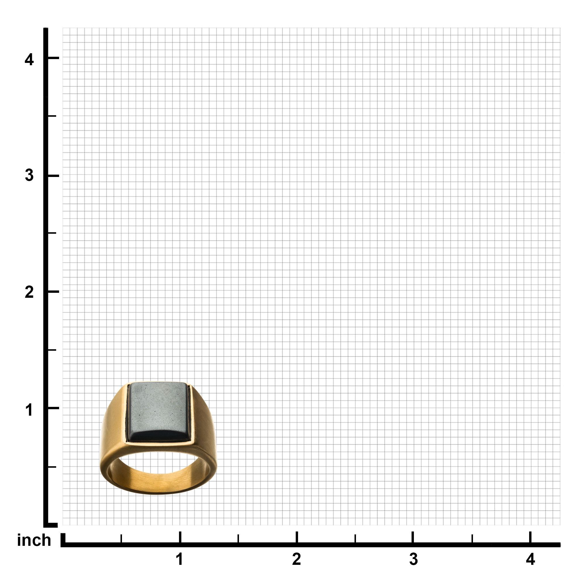 Matte Gold Ip Signet Rings With Polished Hematite (fr22079g)