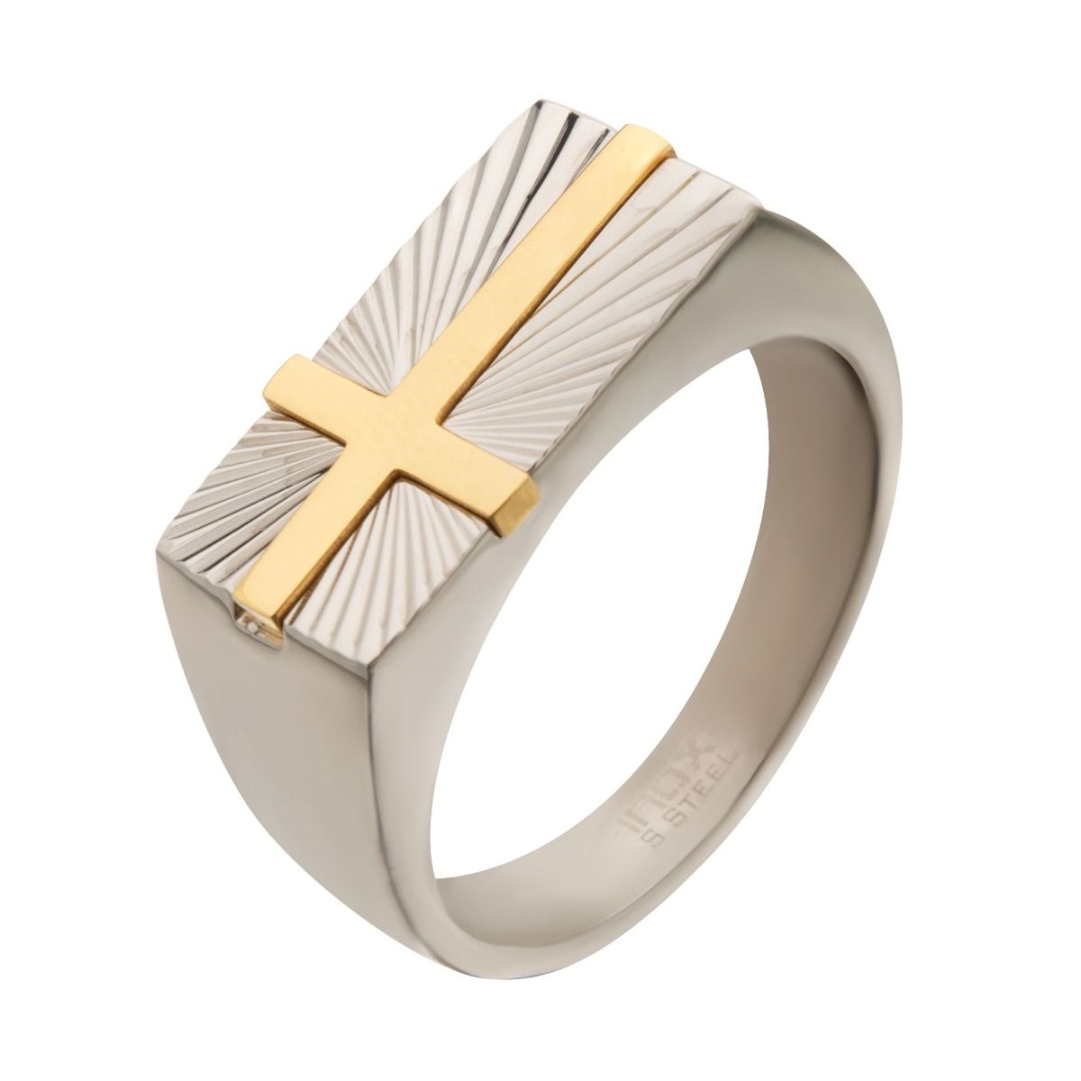 Steel With Gold Plated Transfiguration Cross Ring (fr22308g)