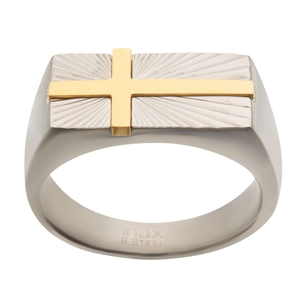 Steel With Gold Plated Transfiguration Cross Ring (fr22308g)