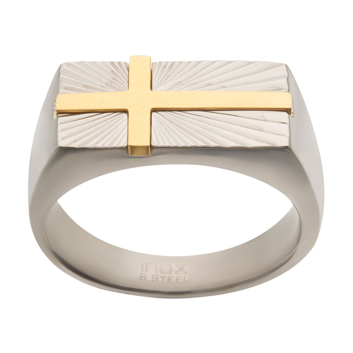 Steel With Gold Plated Transfiguration Cross Ring (fr22308g)