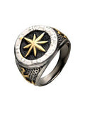 Gold Ip Black Anchor Compass Signet Ring
