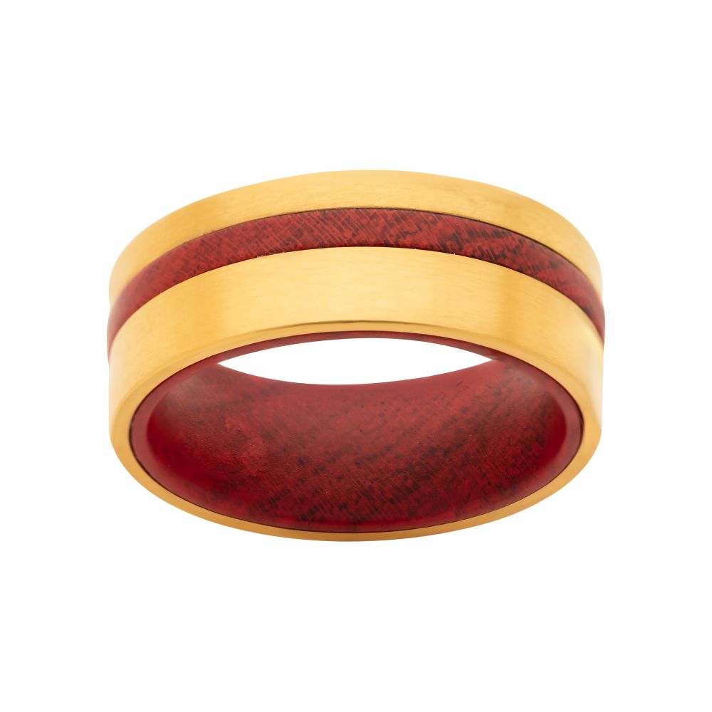 18k Gold Ip Redwood Inlay Ring