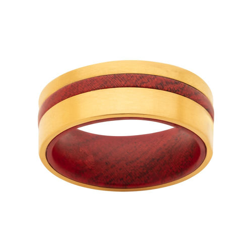 18k Gold Ip Redwood Inlay Ring