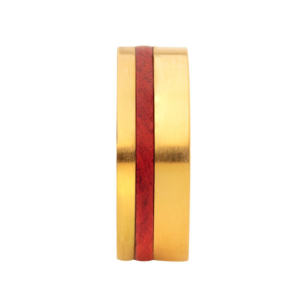 18k Gold Ip Redwood Inlay Ring