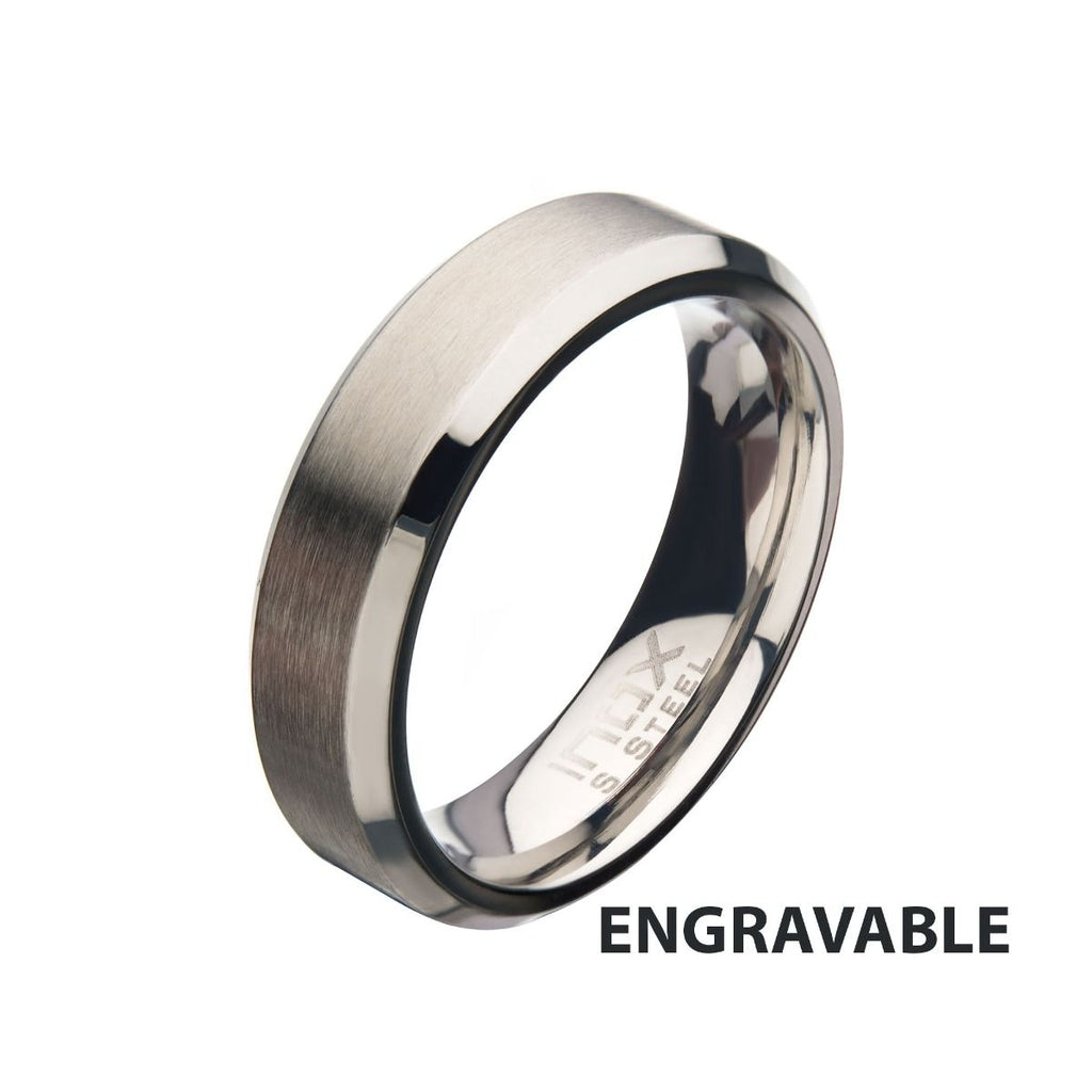 6mm Matte Stainless Steel Beveled Wedding Band Ring