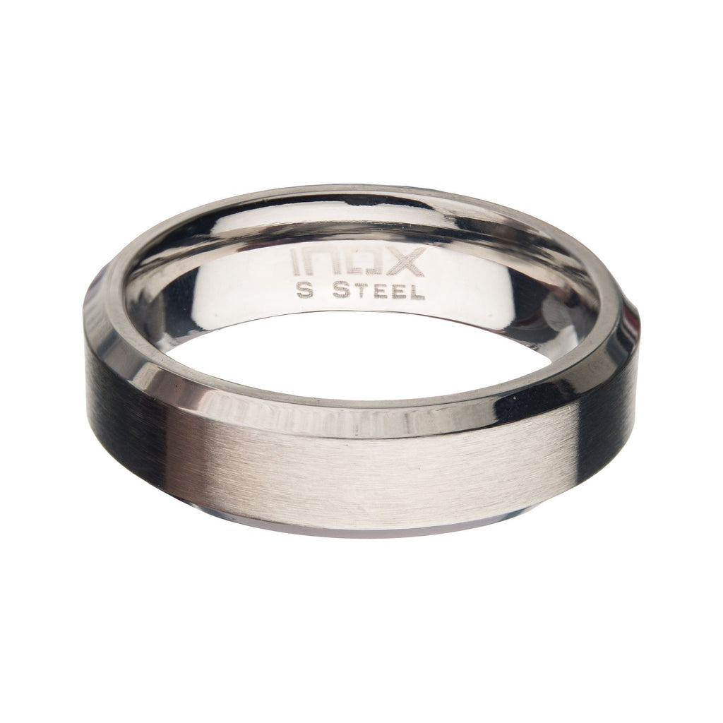 6mm Matte Stainless Steel Beveled Wedding Band Ring