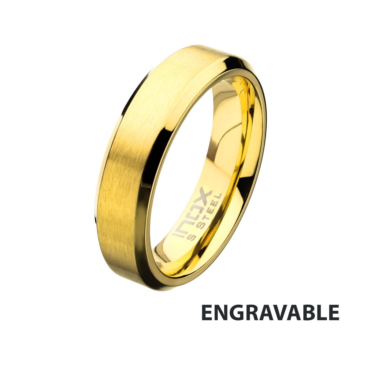 6mm Matte Stainless Steel Gold Ip Beveled Ring (fr23646gp)