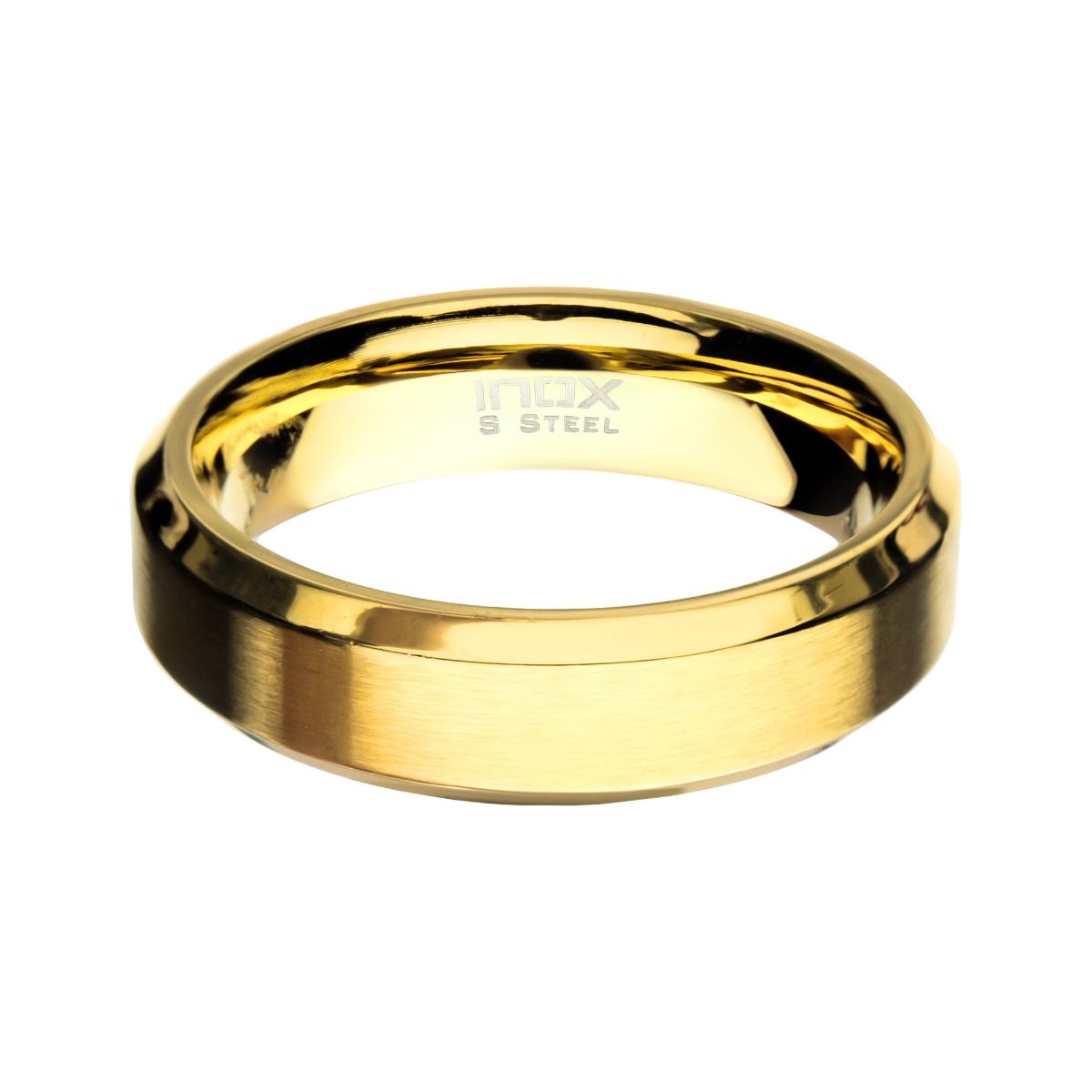6mm Matte Stainless Steel Gold Ip Beveled Ring (fr23646gp)