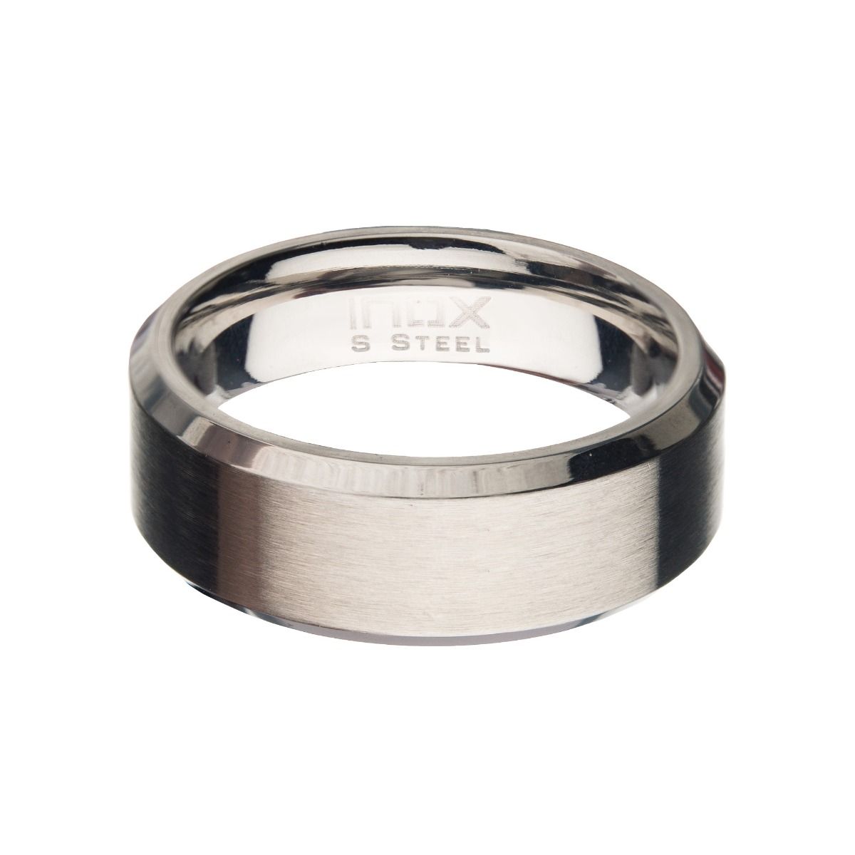 8mm Matte Finish Stainless Steel Beveled Comfort Fit Ring