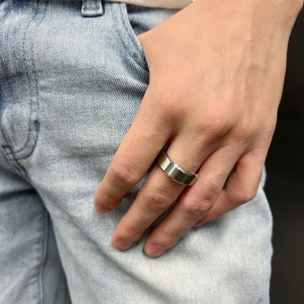 8mm Matte Finish Stainless Steel Beveled Comfort Fit Ring
