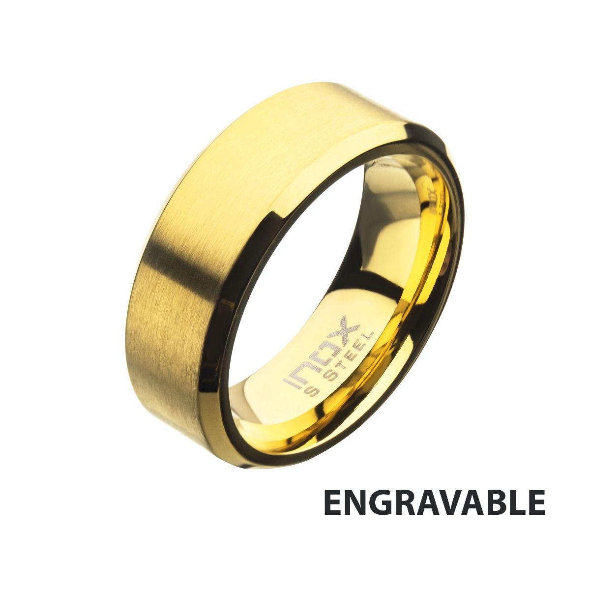 8mm Matte Stainless Steel Gold Ip Beveled Ring (fr23648gp)