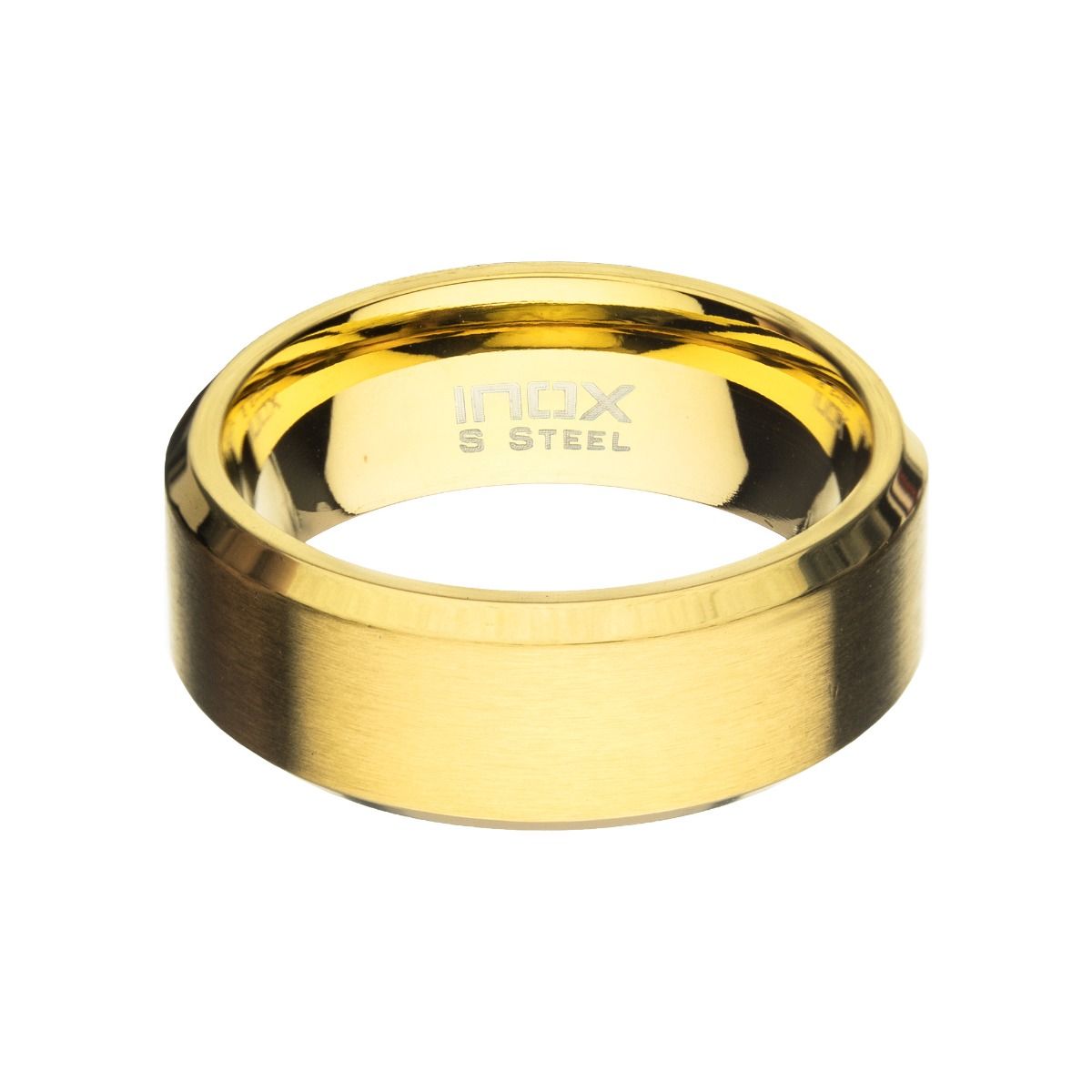 8mm Matte Stainless Steel Gold Ip Beveled Ring (fr23648gp)