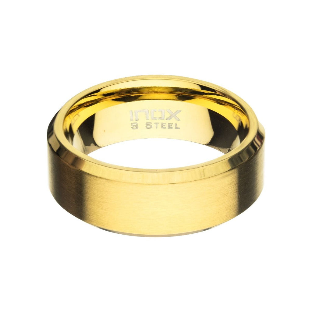 8mm Matte Stainless Steel Gold Ip Beveled Ring (fr23648gp)