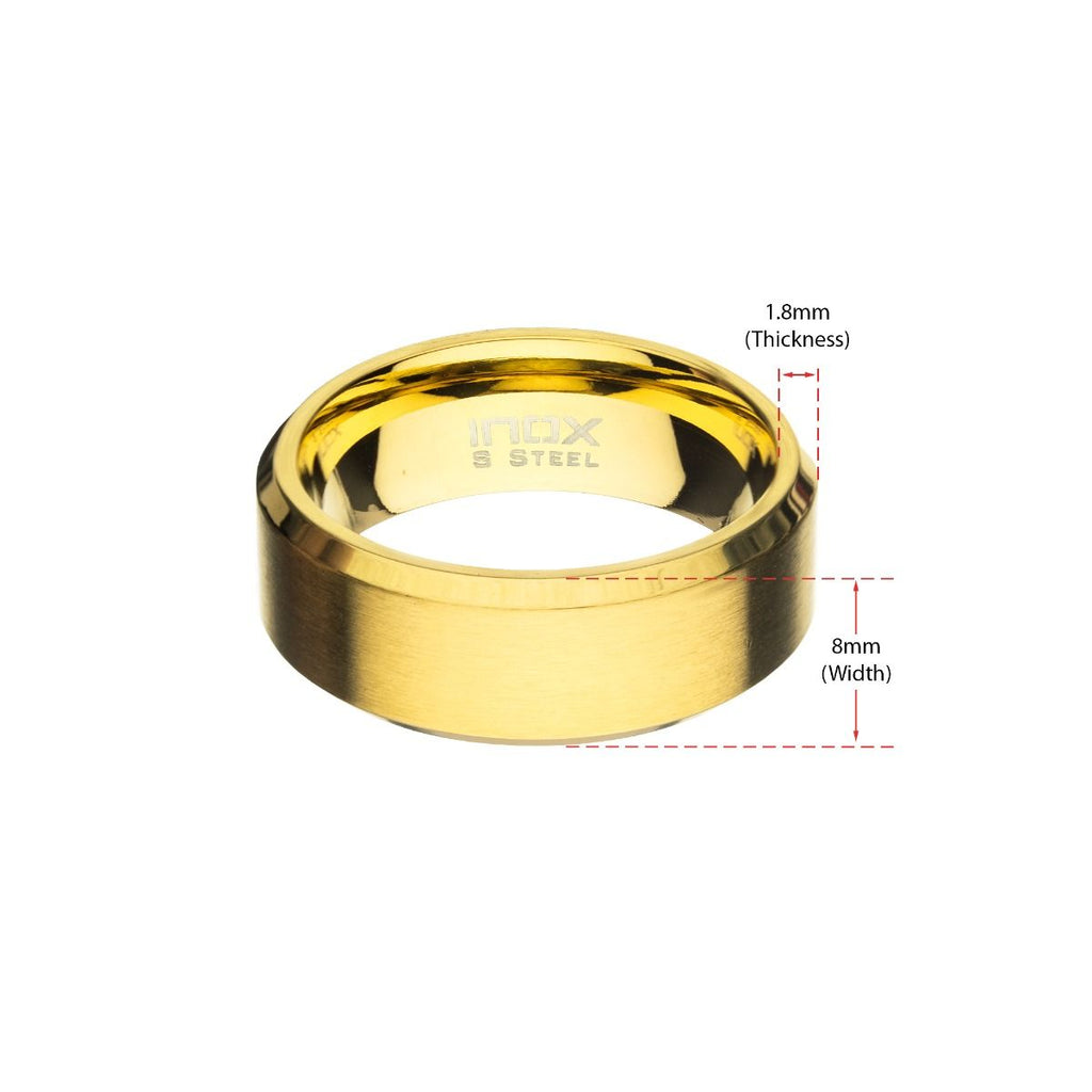 8mm Matte Stainless Steel Gold Ip Beveled Ring (fr23648gp)