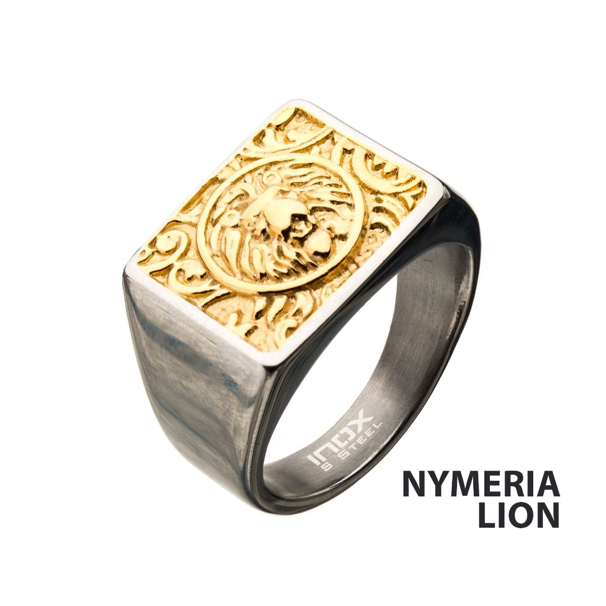 Steel With Gold Ip Nymeria Lion Ring (fr23732gp)