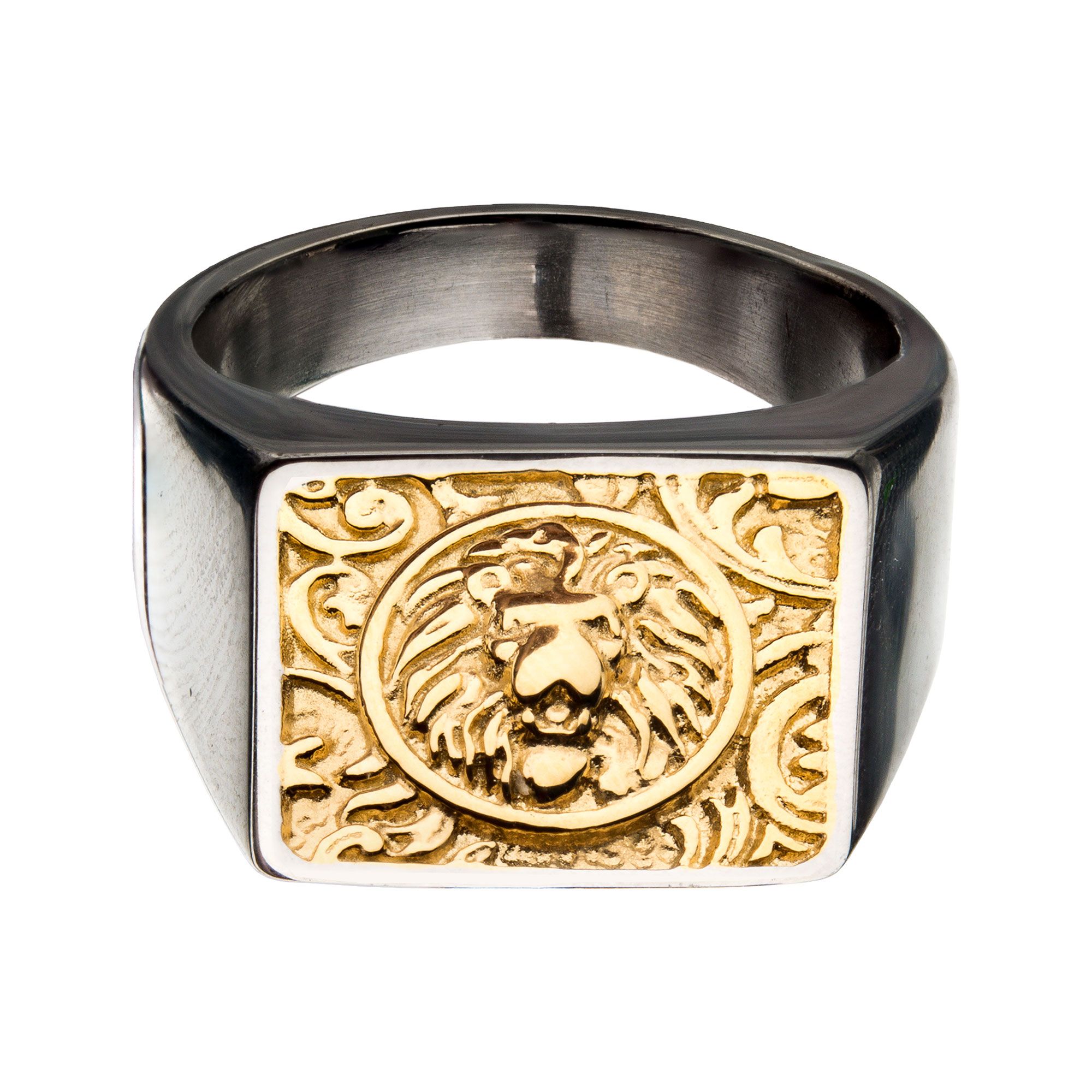 Steel With Gold Ip Nymeria Lion Ring (fr23732gp)