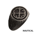 Black Plated Antique Finish Steel Anchor Inlay Ring (fr23756sm)