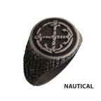 Black Plated Antique Finish Steel Anchor Inlay Ring (fr23756sm)