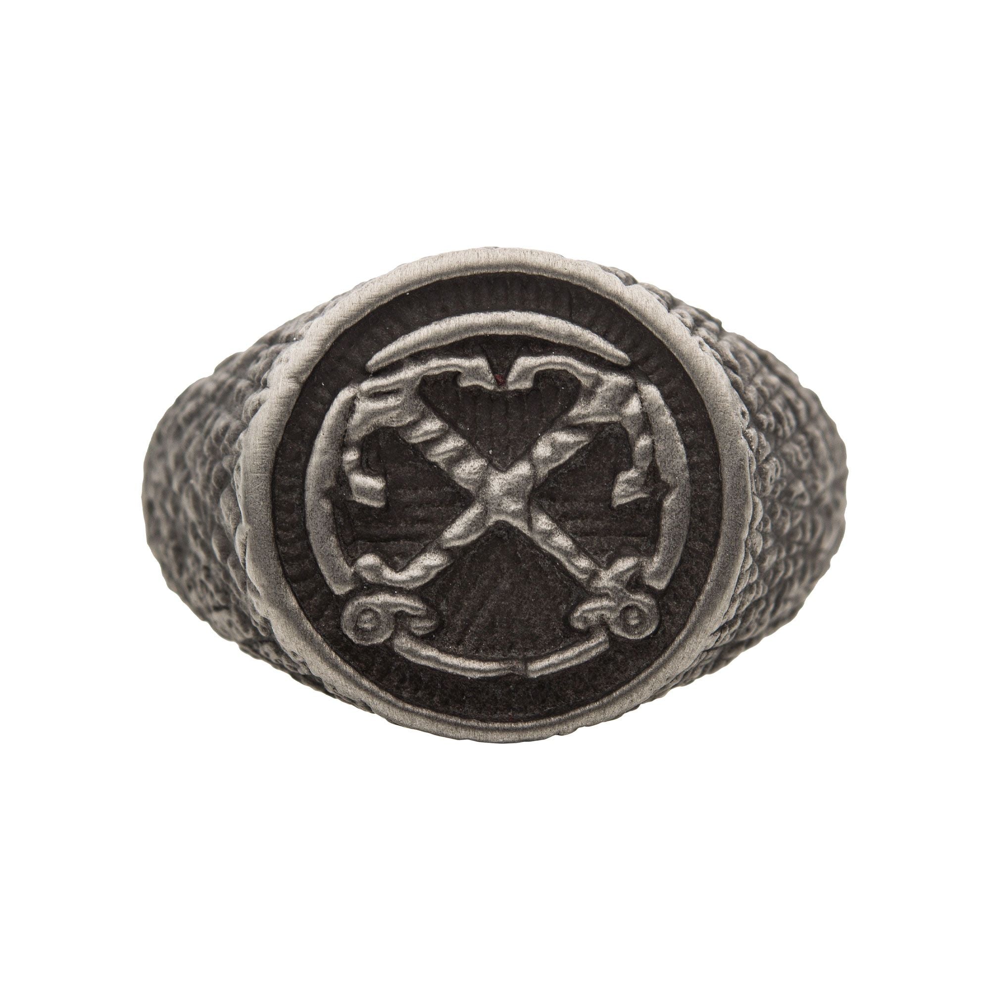 Black Plated Antique Finish Steel Anchor Inlay Ring (fr23756sm)