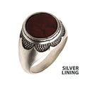 Stainless Steel Silver Plated With Red Jasper Stone Ring