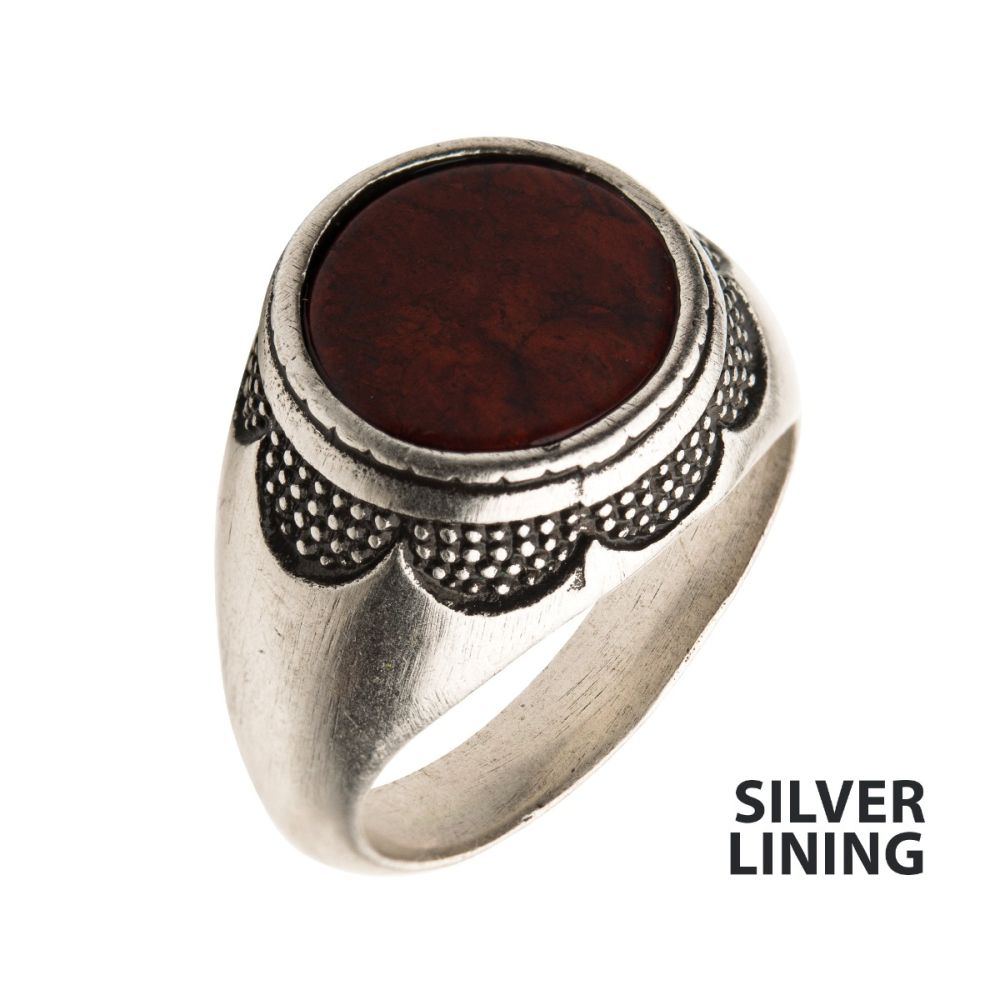 Stainless Steel Silver Plated With Red Jasper Stone Ring
