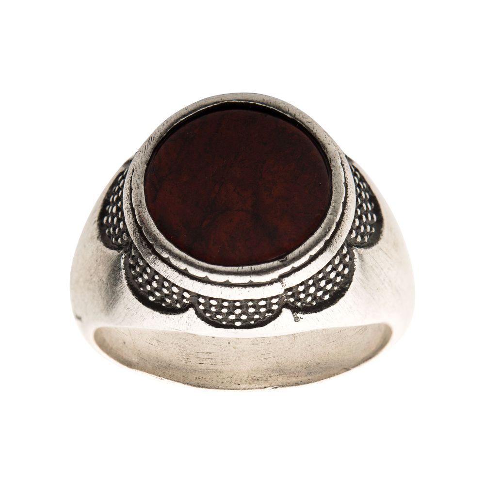 Stainless Steel Silver Plated With Red Jasper Stone Ring