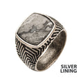 Stainless Steel Silver Plated With Gray Jasper Stone Ring