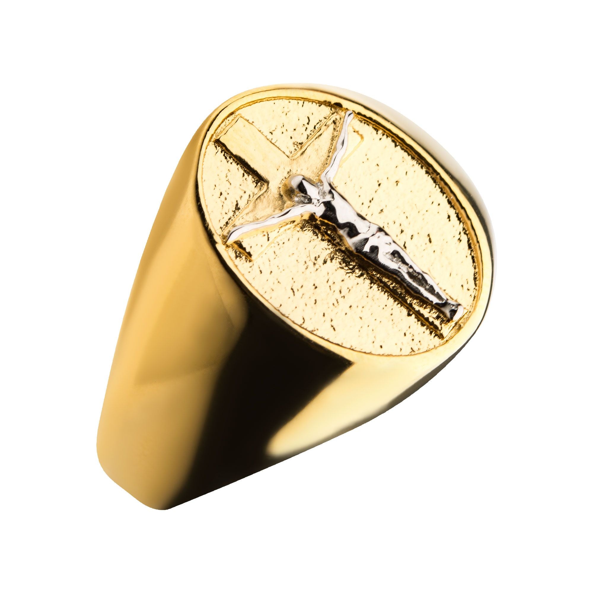 18k Gold Plated With Silver Plated Jesus Inlay Ring (fr24354g)