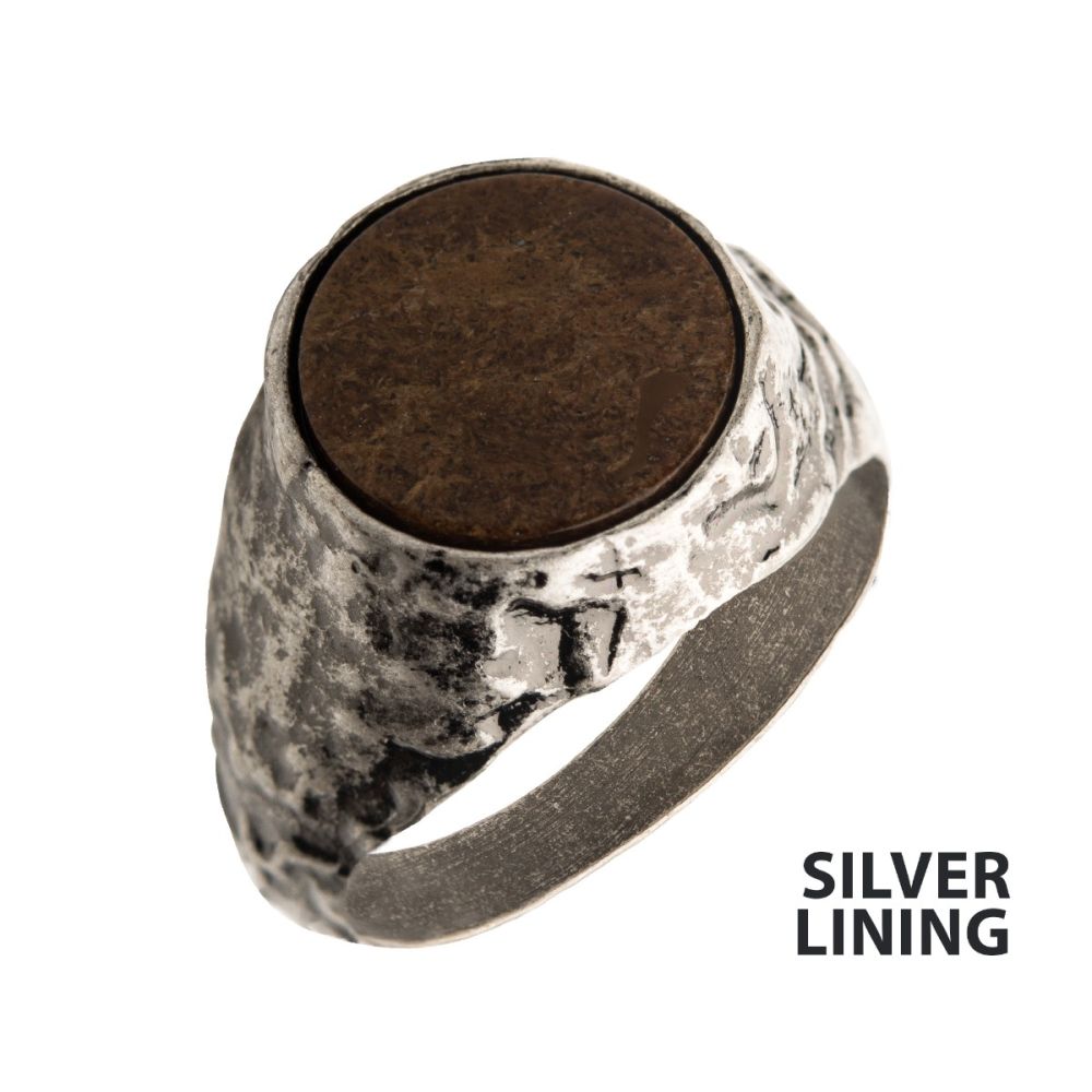 Stainless Steel Silver Plated With Bronze Stone Ring