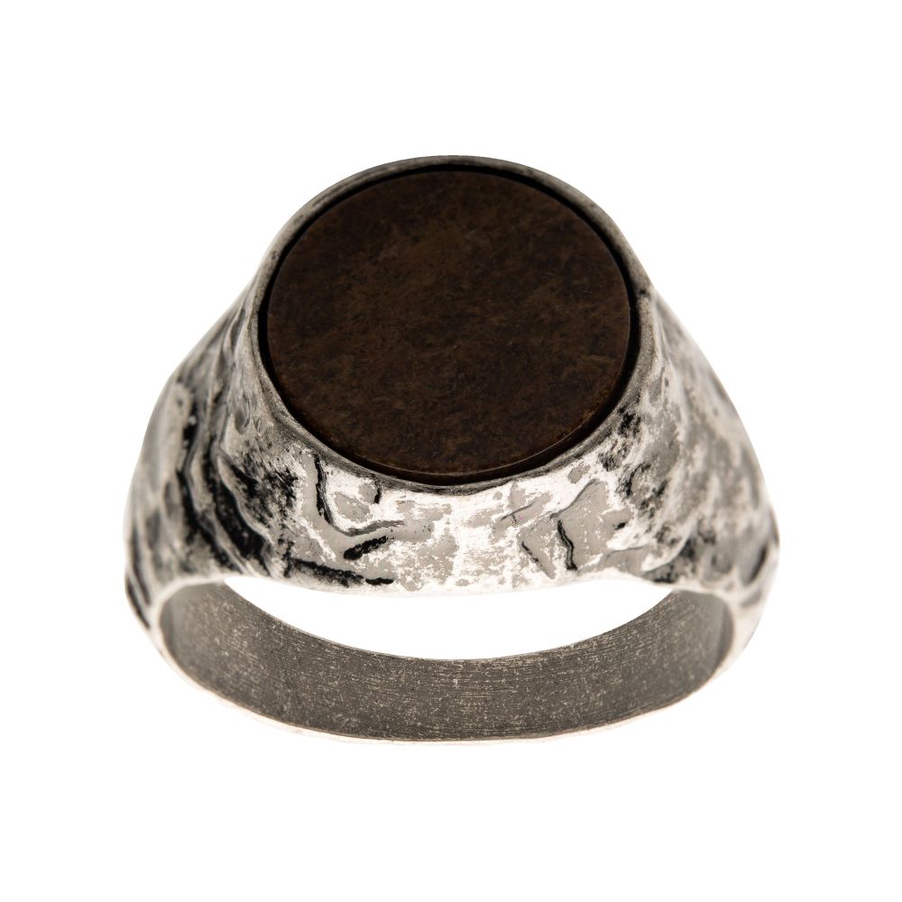 Stainless Steel Silver Plated With Bronze Stone Ring