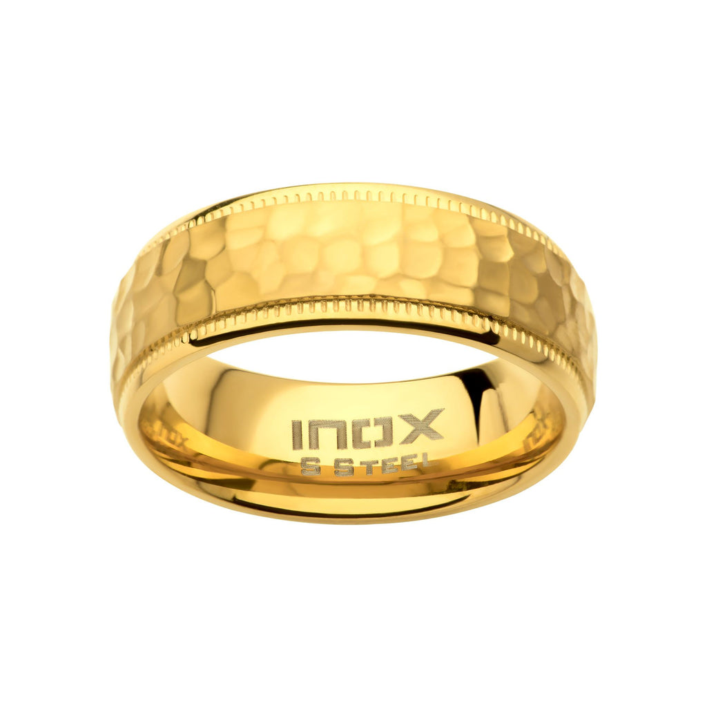 8mm 18k Gold Ip Blacksmith Hammered Comfort Fit Ring (fr245gp)