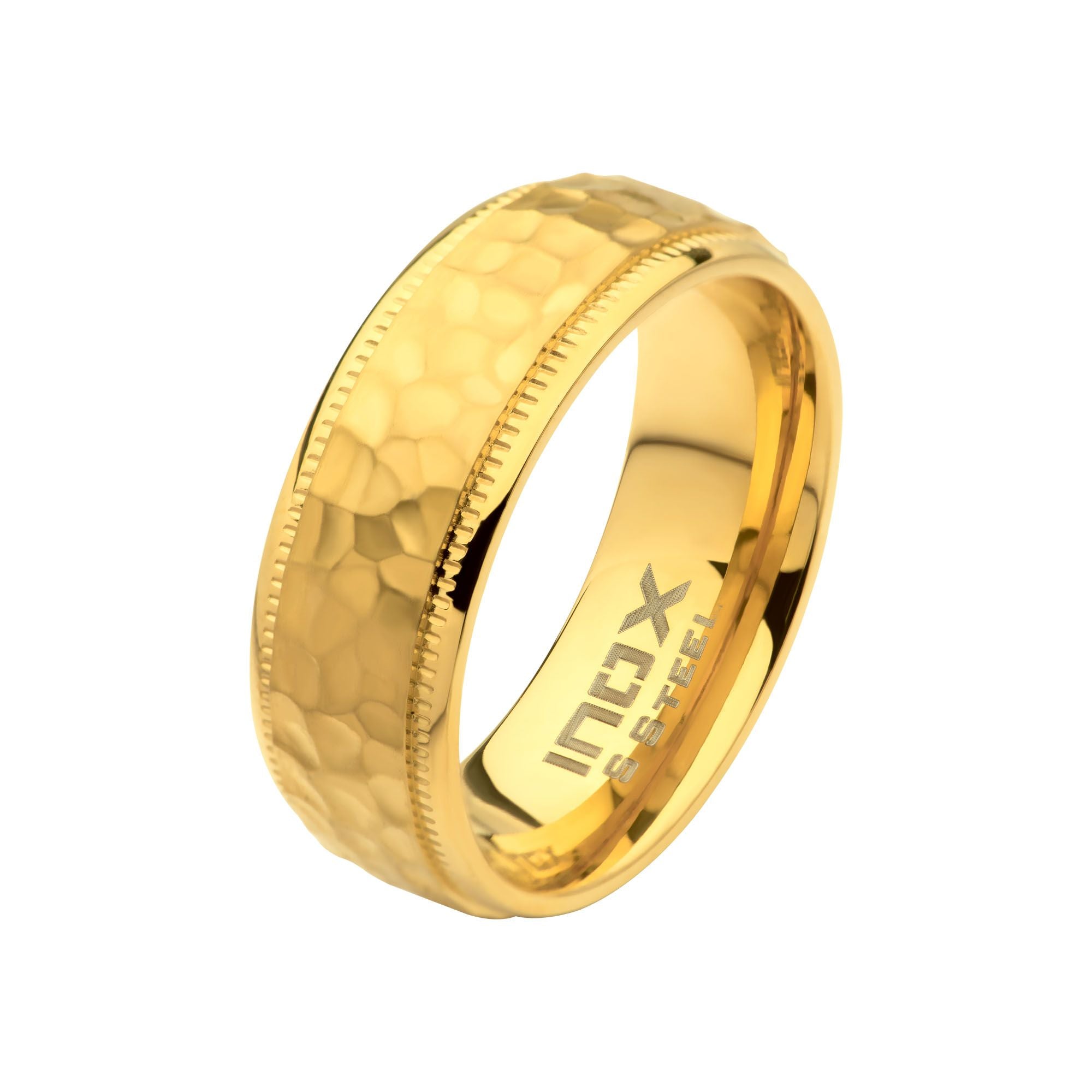 8mm 18k Gold Ip Blacksmith Hammered Comfort Fit Ring (fr245gp)