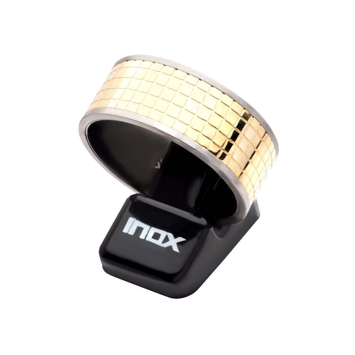 Gun Metal Plated With 18k Gold Plated Grid Inlay Ring (fr24774)