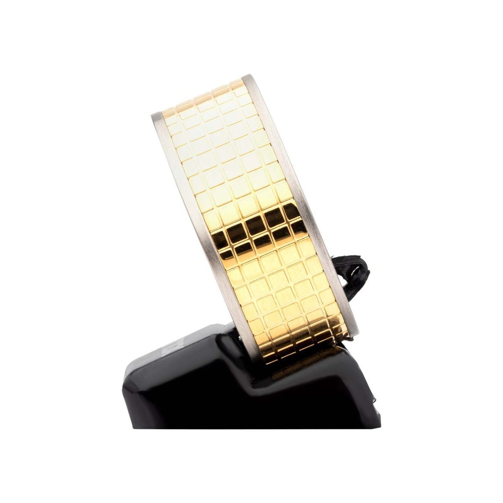 Gun Metal Plated With 18k Gold Plated Grid Inlay Ring (fr24774)