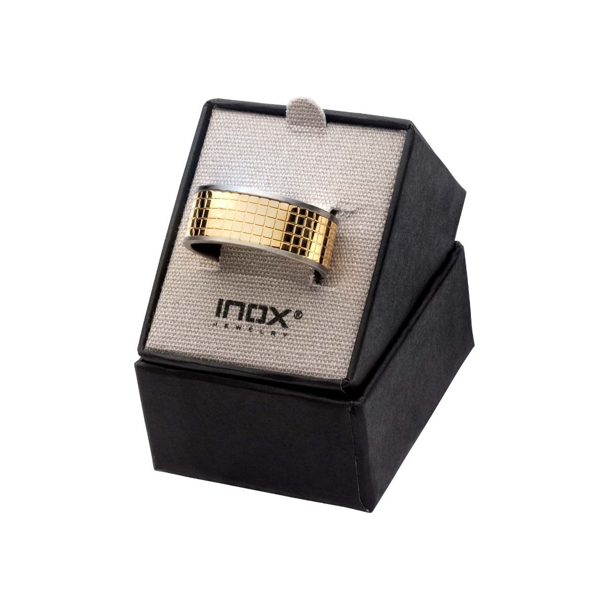 Gun Metal Plated With 18k Gold Plated Grid Inlay Ring (fr24774)