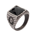 Matte Finish Gun Metal Ip With African Lion Sigil Faceted Black Agate Stone Signet Ring (fr25662gm)