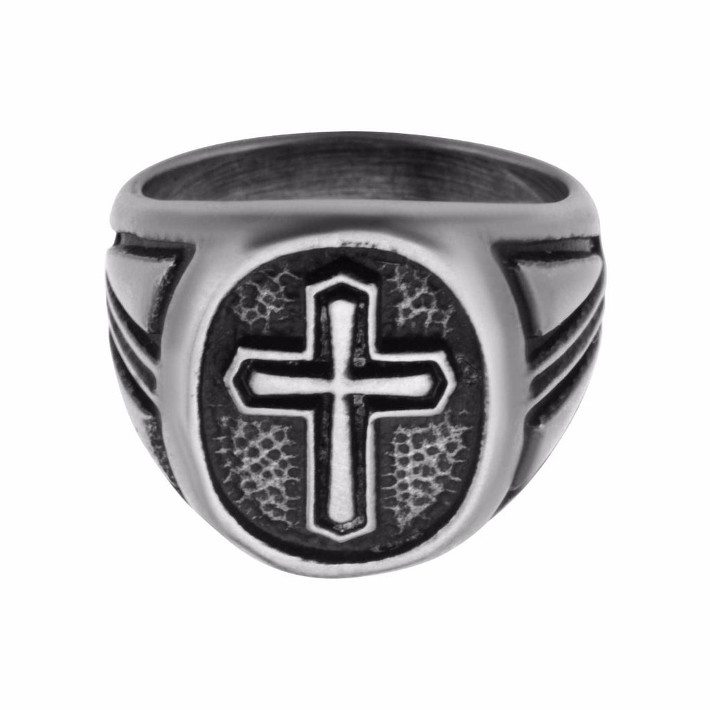 Antique Stainless Steel Cross Ring (fr35616)