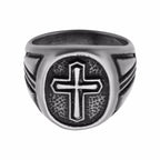Antique Stainless Steel Cross Ring (fr35616)