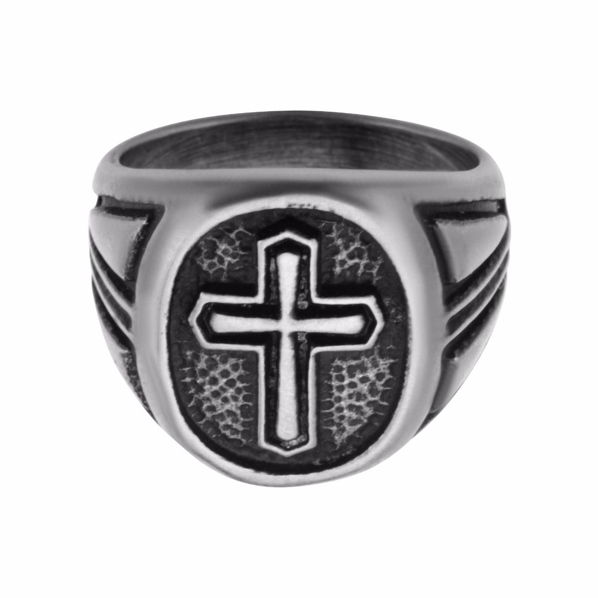 Antique Stainless Steel Cross Ring (fr35616)