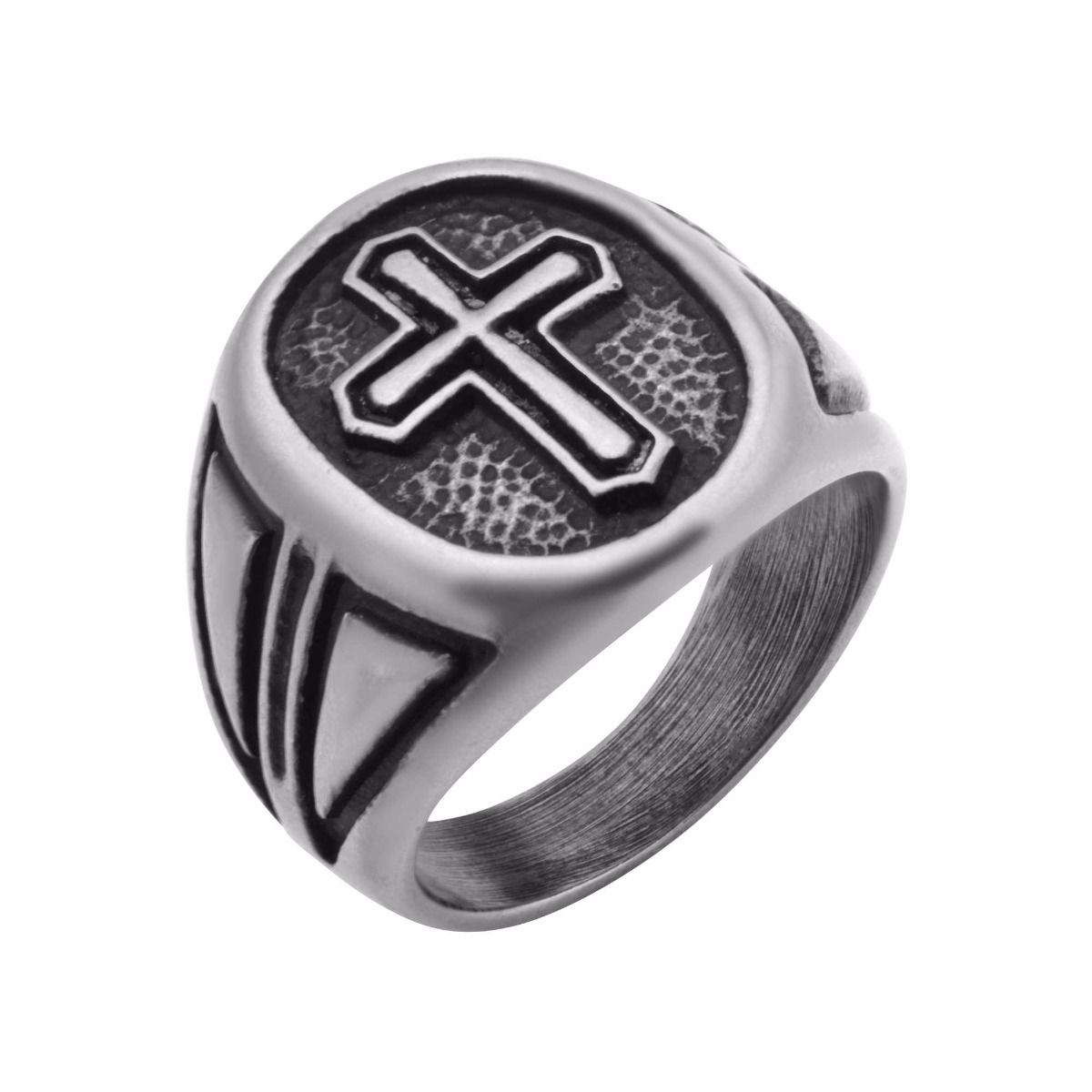 Antique Stainless Steel Cross Ring (fr35616)