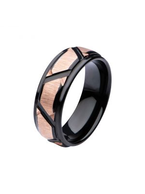 Rose Gold Ip Black Ip Patterned Design Polished Ring