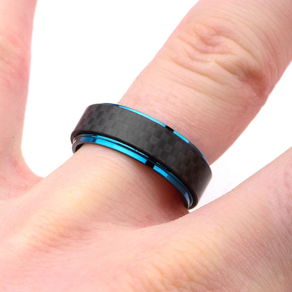 Blue Plated And Solid Carbon Fiber Ring