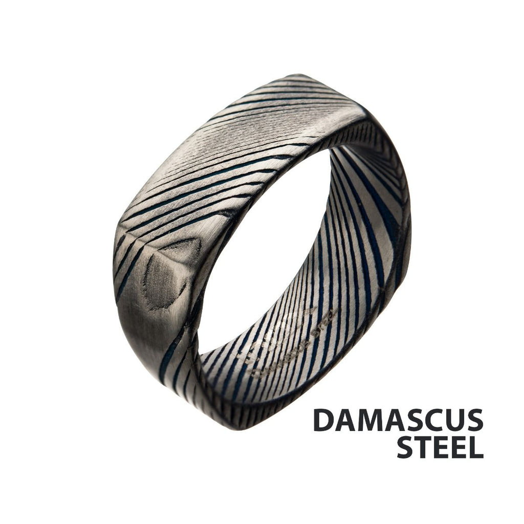 Damascus 8mm Matte Blue Plated Square Ring (frdms003mb)