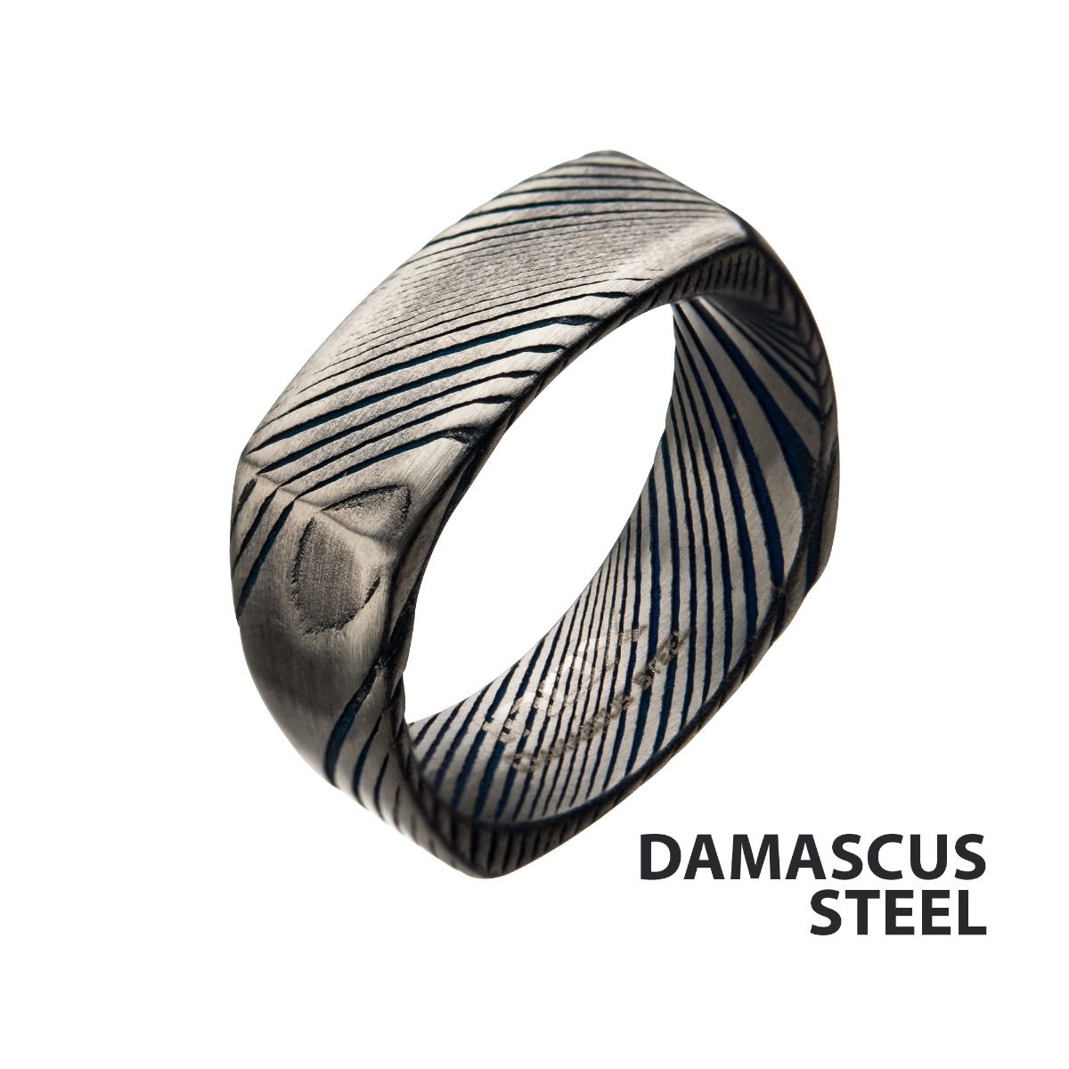 Damascus 8mm Matte Blue Plated Square Ring (frdms003mb)