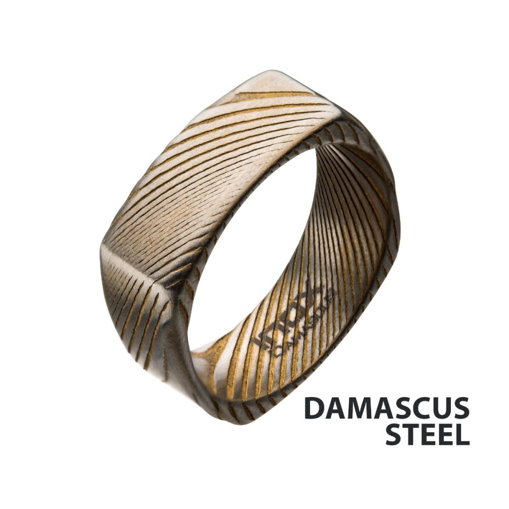 Damascus 8mm Matte Gold Plated Square Ring