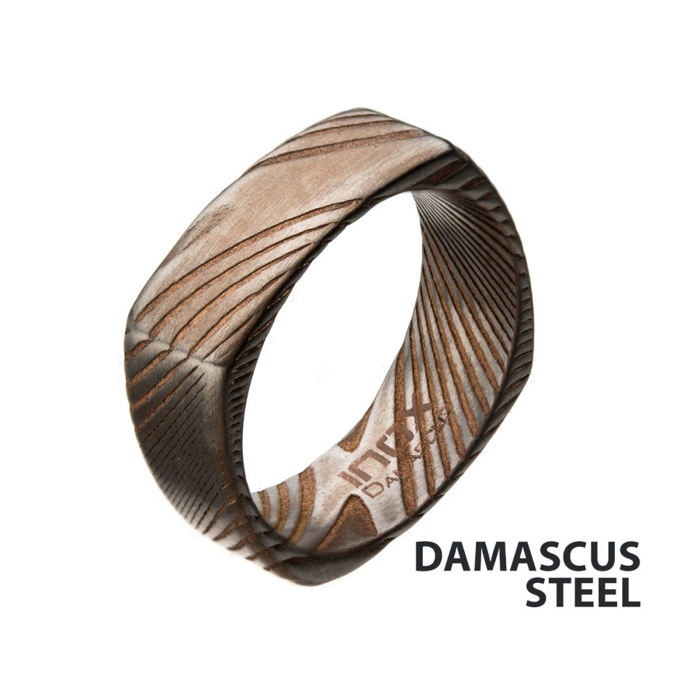 Damascus 8mm Matte Rose Gold Plated Square Ring