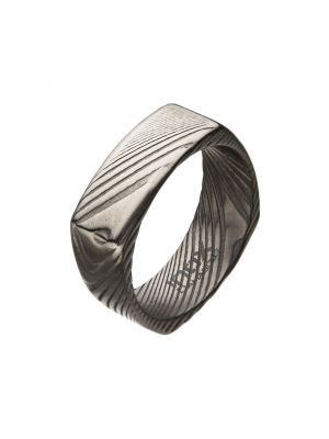 Damascus 8mm Matte Steel Square Ring