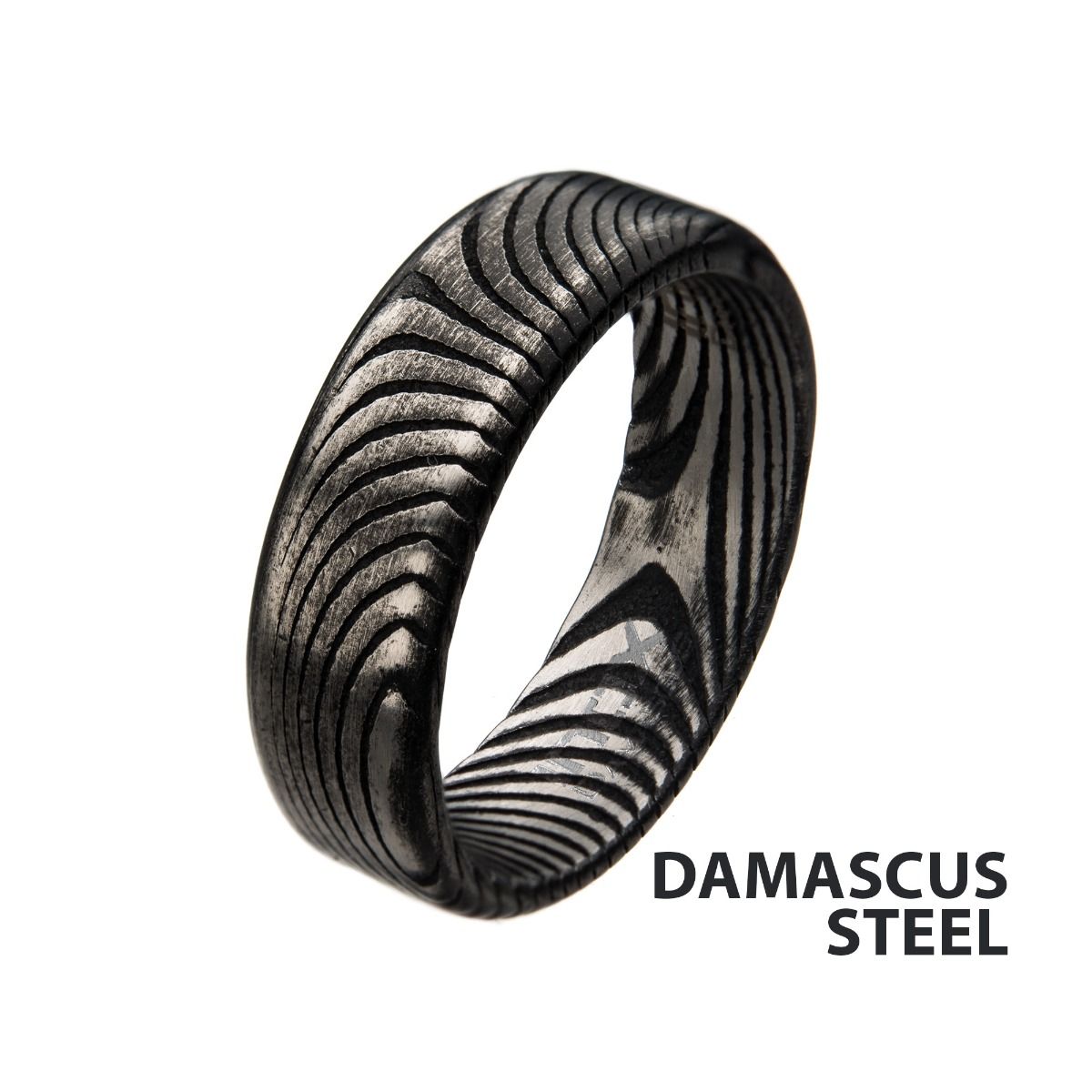 Damascus 7mm Matte Black Plated Band Ring (frdms991mk)