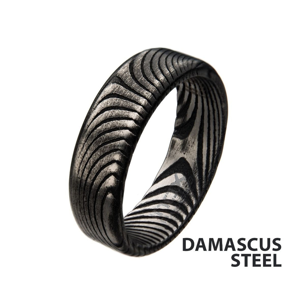 Damascus 7mm Matte Black Plated Band Ring (frdms991mk)